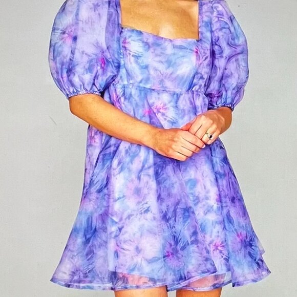 XS Buddy Love Lyla Organza Puffed Babydoll Dress In Ripple Purple - Picture 4 of 4
